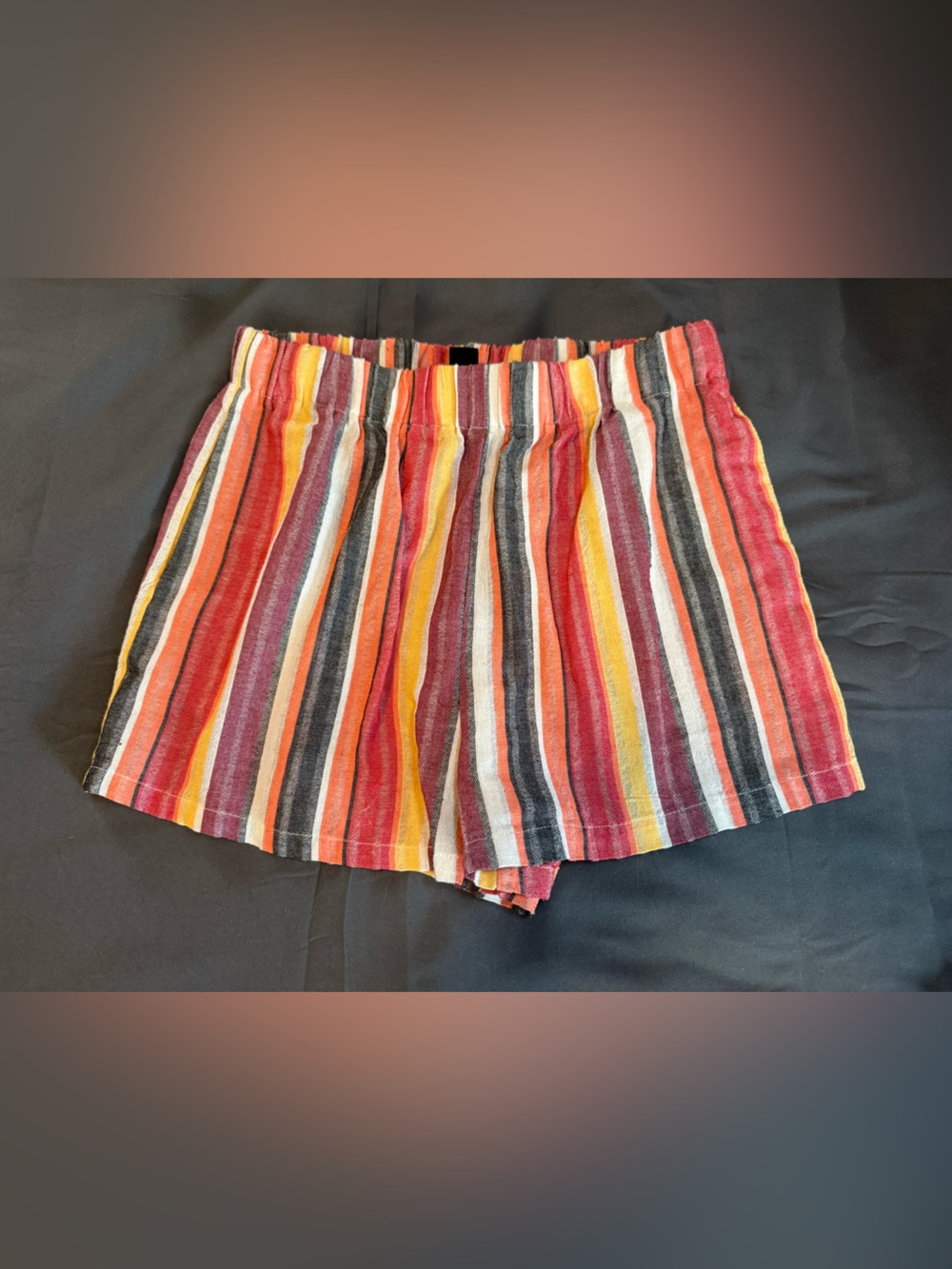 SHEIN Multicolor Striped Shorts — Orange, Red, Yellow & Black